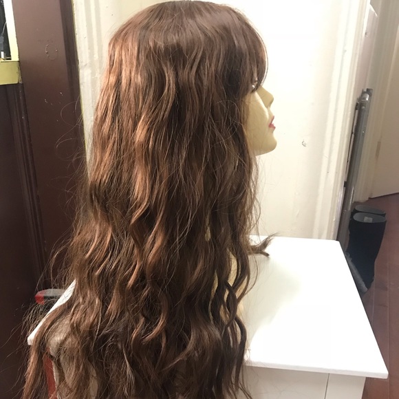 Human hair blend medium brown wig with bang - Picture 2 of 6